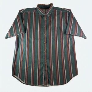 Vintage 90s World Island Shirt Mens XL Green Vertical Stripe Short Sleeve Kenya